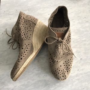 Toms Wedge Booties, Lace Up Perforated Suede